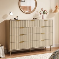 YouTrend Fluted 9 Drawers Dresser, 55.1" Wide Modern Chest of Drawers with Wood Foot, Dresser TV Stand Up to 65 Inch TV, Wood Drawer Organizer for Bedroom, Living Room, Hallway