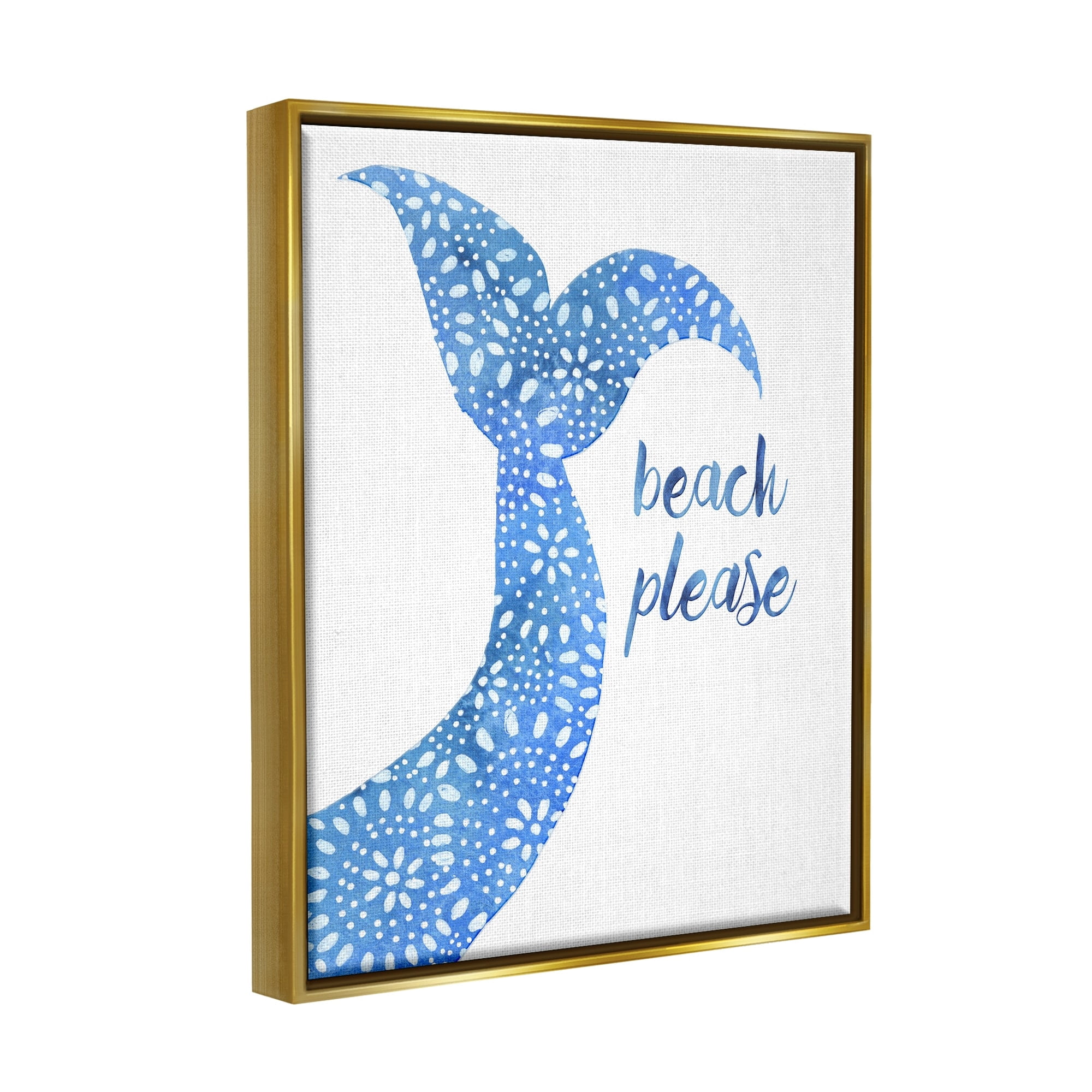Stupell Industries Beach Please Blue Mermaid Tail Mandala Pattern Painting Metallic Gold Floating Framed Canvas Print Wall Art, Design by Jackie Decker