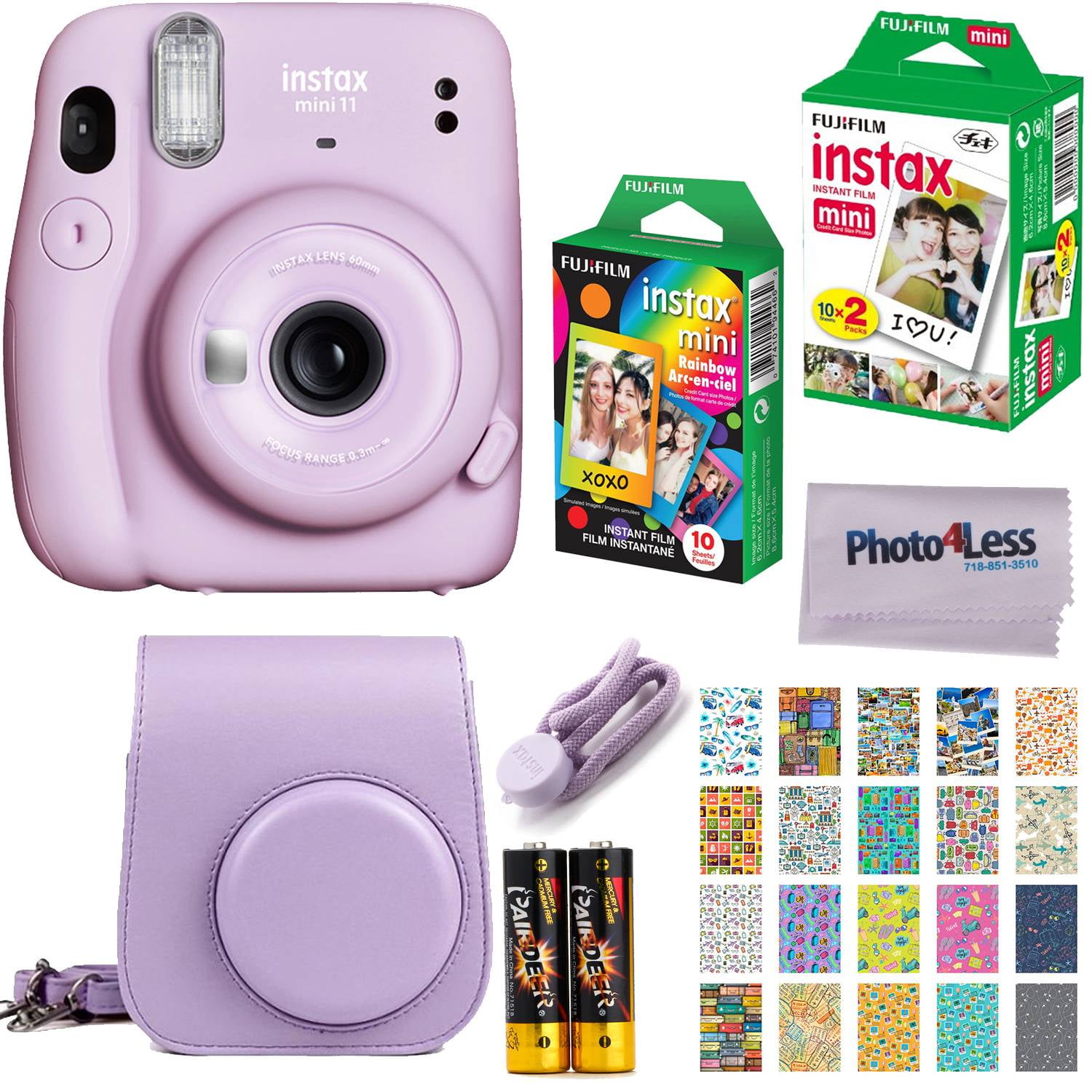 Fujifilm Instax Mini 11 Instant Camera (Lilac Purple) | Twin Pack Film | Rainbow Film Case | Stickers - Complete Kit Walmart.com