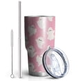 thumbnail image 2 of 30oz Halloween Pink Ghosts Pattern Tumblers Stainless Steel Tumbler with Lid and Straw,Vacuum Insulated Double Wall Travel Tumbler Cups Mug with Cleaning Brush for Coffee,Tea, 2 of 7
