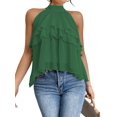 thumbnail image 4 of Women's Layered Ruffle Hem Sleeveless Halter Chiffon Blouse Flowy Tank Tops Green M, 4 of 10