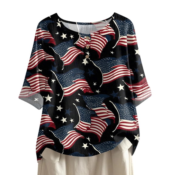Women's 250th Anniversary USA Shirt Mid Sleeve Independence Day Top 4th of July Shirts America 250 Merchandise Loose Star Print Tee