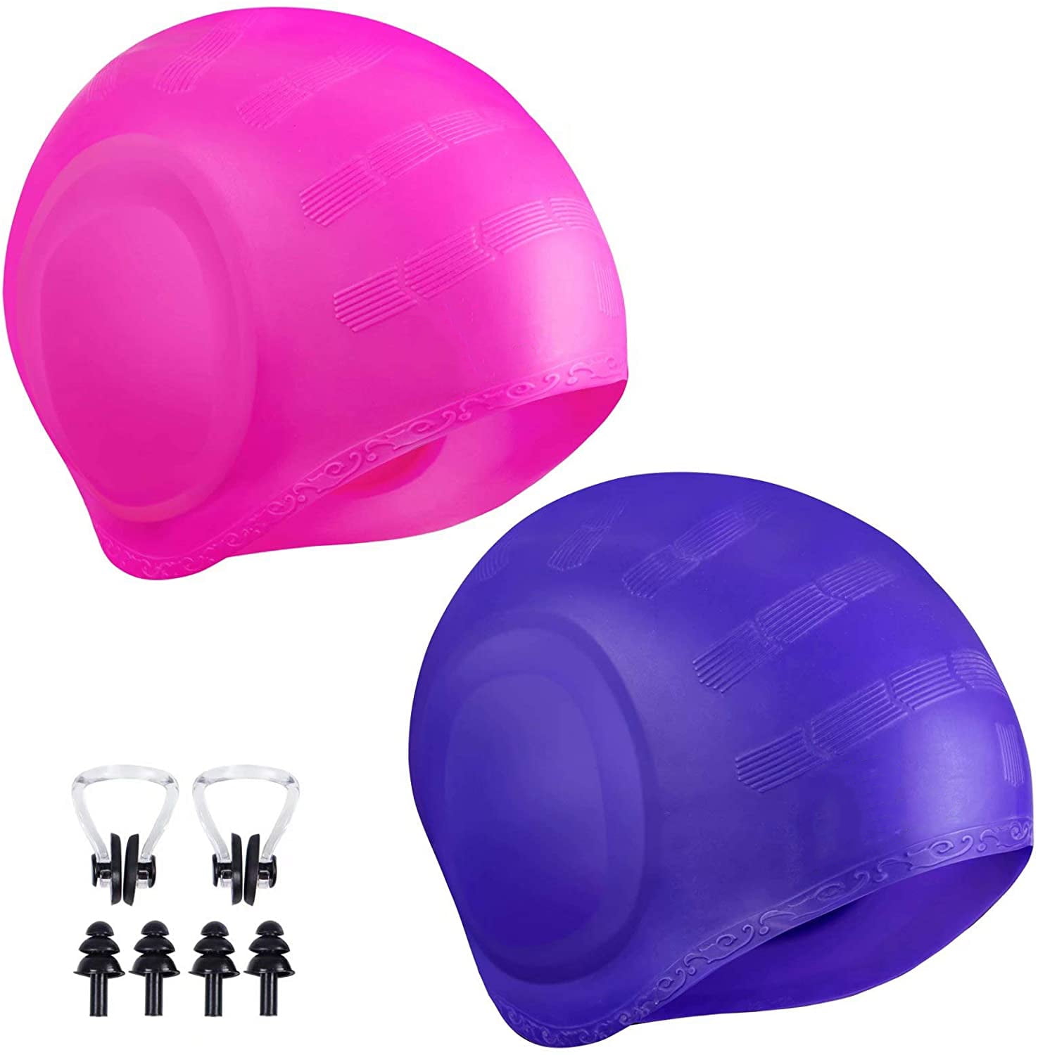 Unisex Adult Easy Fit Silicone Swimming Hat Cap Waterproof Ear Cover Nose Clip 