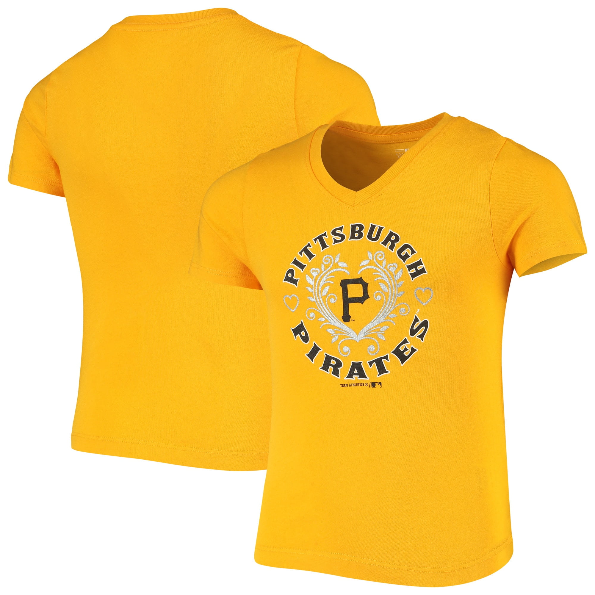 Girls Youth Gold Pittsburgh Pirates Heart VNeck TShirt