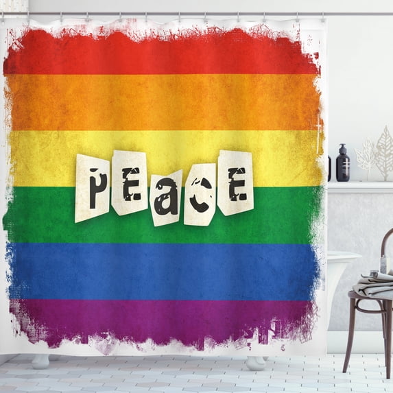 Ambesonne Pride Shower Curtain, Grunge Flag Peace Word, 69"Wx84"L, Multicolor