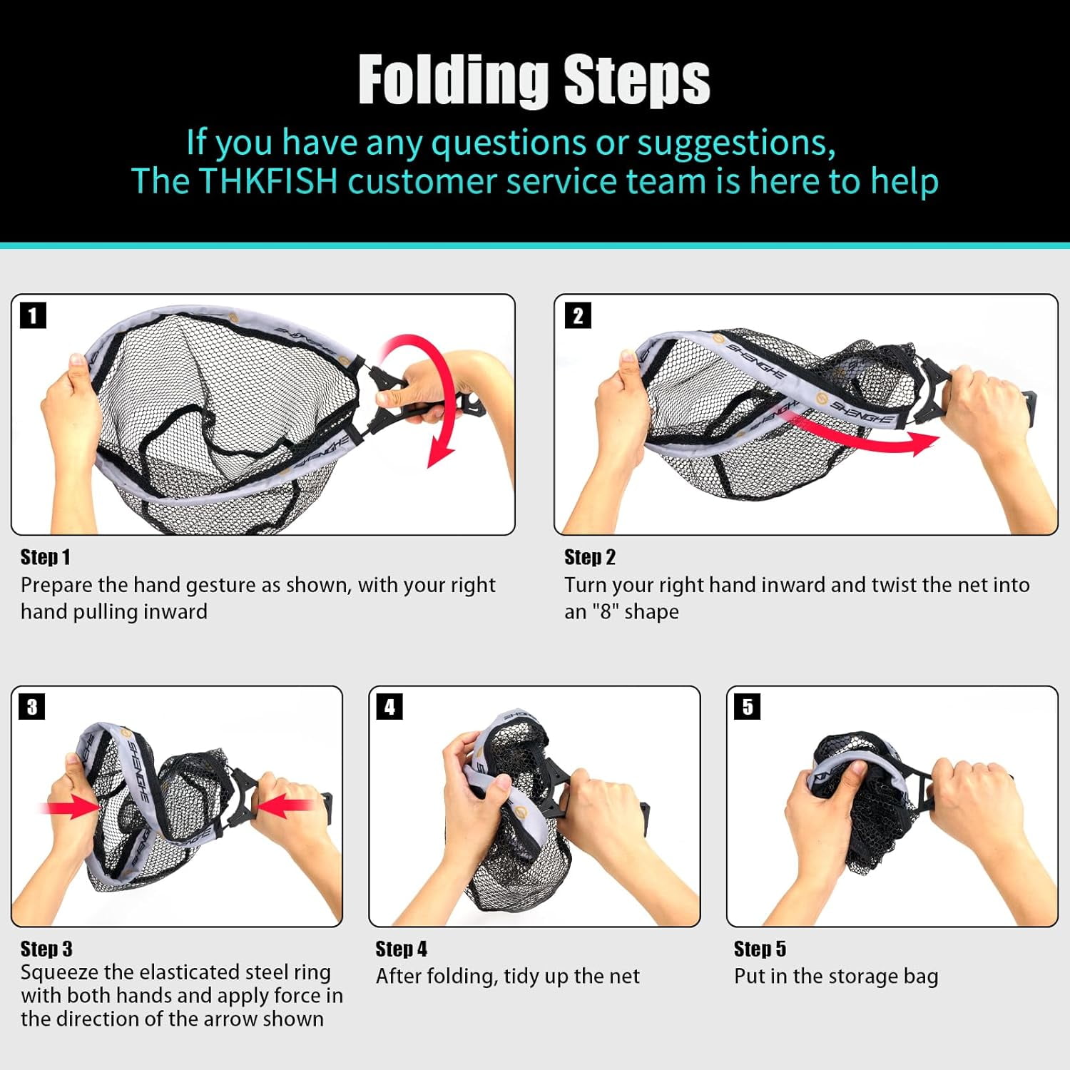 THKFISH Fly Fishing Landing Net, Foldable Landing Trout Net with ABS Handle,Rubber Coated Mesh Trout Net with Tackle Bag for Trout Bass Catch and Release, Portable Fly Fishing Gear,M/L