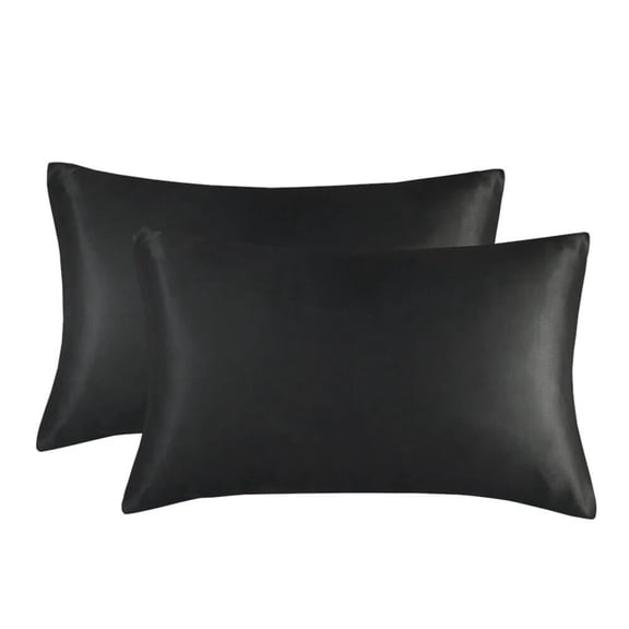 Silk Pillow case, Satin Pillow Cases 2-Pack, Cooling Silky Pillow Covers for Hair and Skin, Black Queen-Size Pillow Case, 20x30 Inches