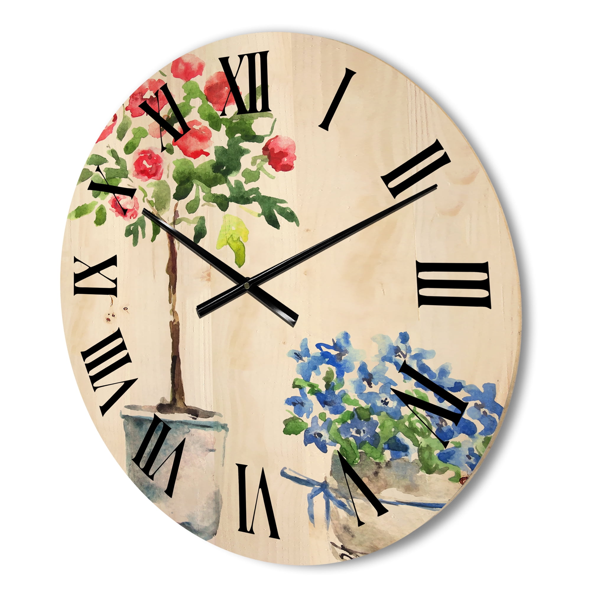 Designart 'Red and Blue Houseplants' Traditional Wood Wall Clock
