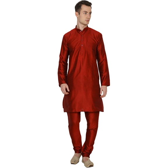 Royal Kurta Mens Silk Blend Kurta Pyjama Set (42, Plain Maroon)