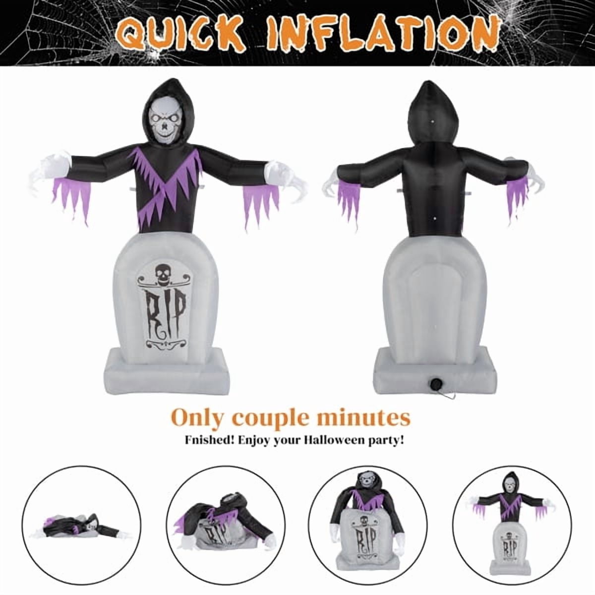 Alvantor 6 ft Halloween Inflatable Grim Reaper and Tombstone with 3 LED Lights for Outdoor Yard