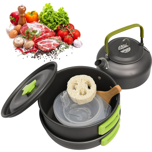 Kit de Cuisine de Camping pour 2-3 Personnes Ensemble de Cuisson Portable en Aluminium Antiadhésif et Léger pour Randonnée Randonnée Pique-Nique Pêche