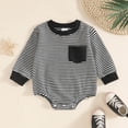 thumbnail image 2 of Sopiago Newborn Boy Clothes Striped Onesie Long Sleeve Truck/Excavator Embroidery Outfits Infant Baby Boys Fall Winter Romper Bodysuit（Black,6-12 Months）, 2 of 7