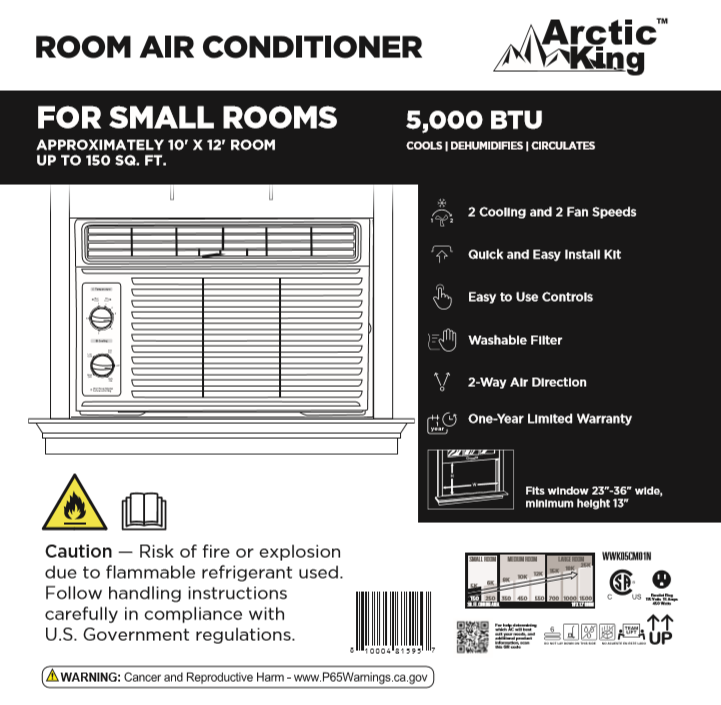 Arctic King 5,000 BTU 115V Mechanical Window Air Conditioner, WWK05CM01N - image 8 of 11