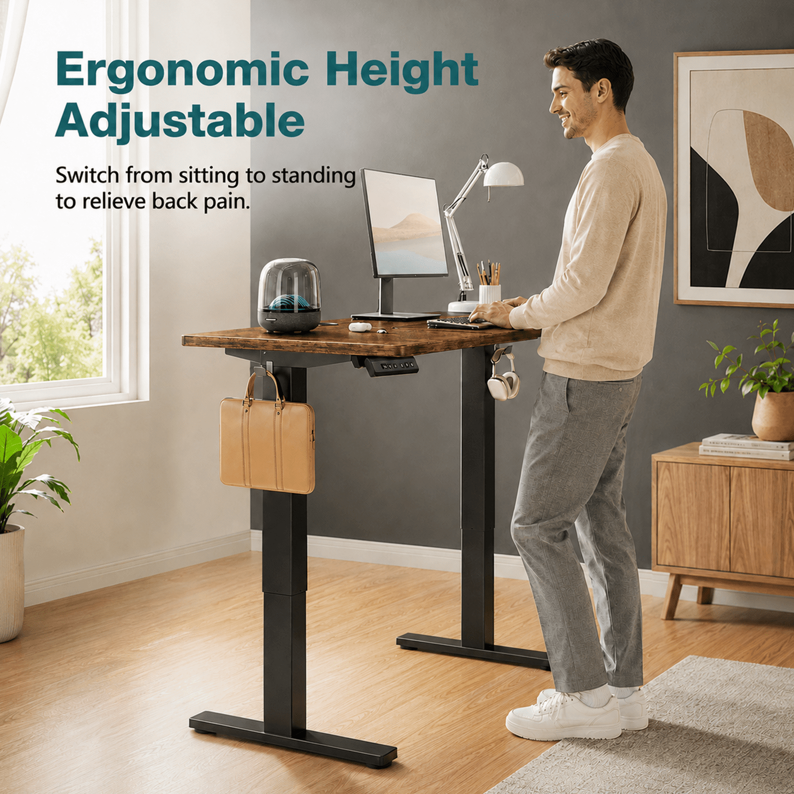 Alvantor Standing Desk, 28.7''- 48'' Height Electric Height Adjustable Home Office Desk with 3 Memory Presets, Sit and Stand Up, T-Shaped Frame