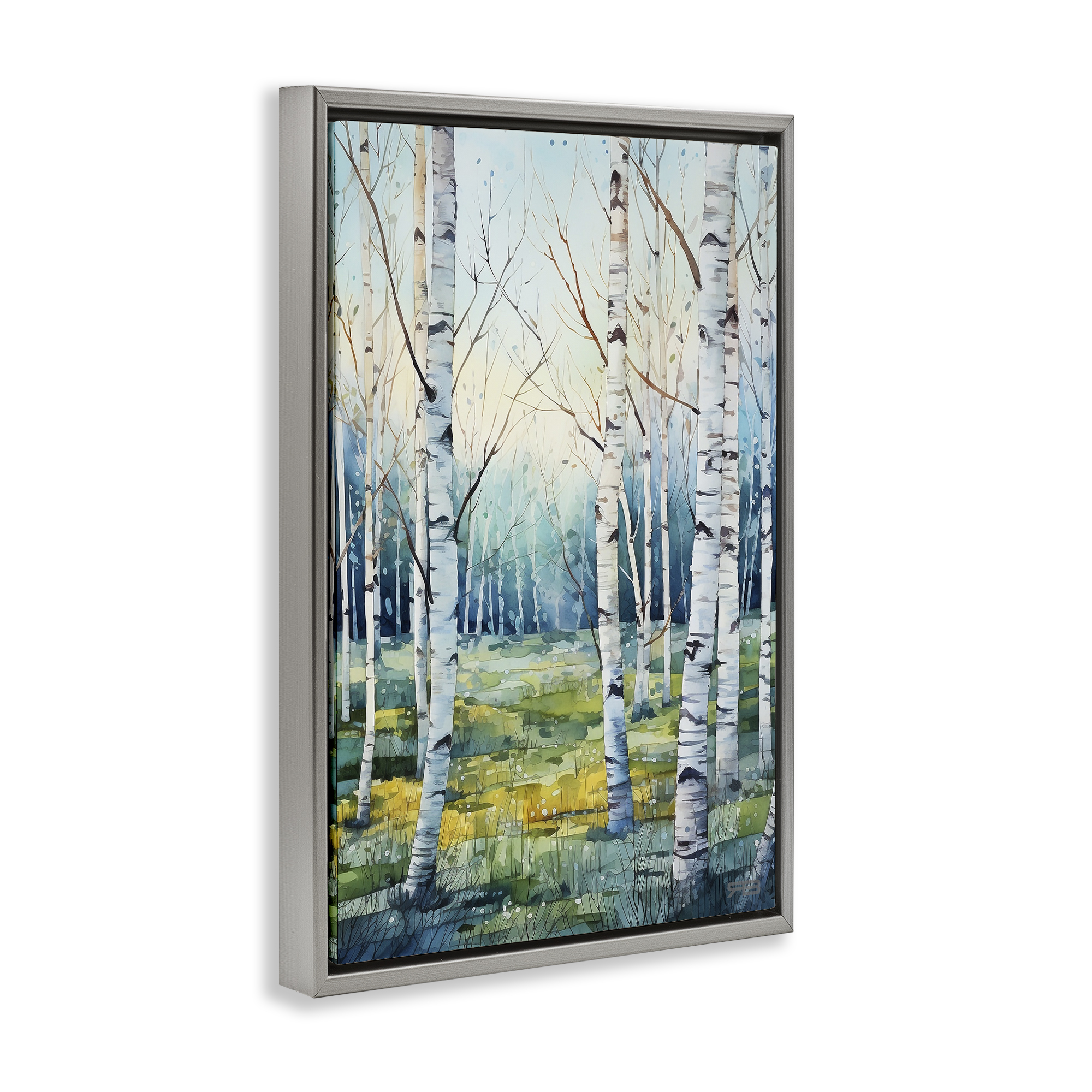 Stupell Industries Summer Birch Forest Landscape Painting Gray Floater Framed Art Print Wall Art, 21 x 31