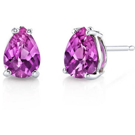 Oravo 1.75 Carat T.G.W. Pear-Cut Created Pink Sapphire 14kt White Gold Stud Earrings