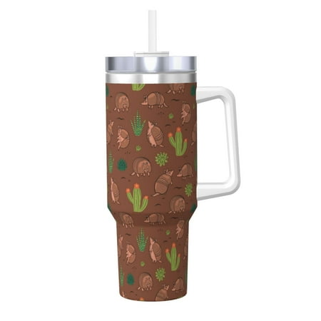 

Susaid Cute Armadillos Print Indoor Outdoor Straw Lid 40oz Ice Bully With Handle Stainless Steel Cup for Home Office and Car