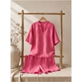 thumbnail image 4 of Two Piece Linen Short Sets for Women Short Sleeve V Neck Shirt Top and Shorts Casual Summer Travel Vacation Outfits Loose Short Sleeve, 4 of 5