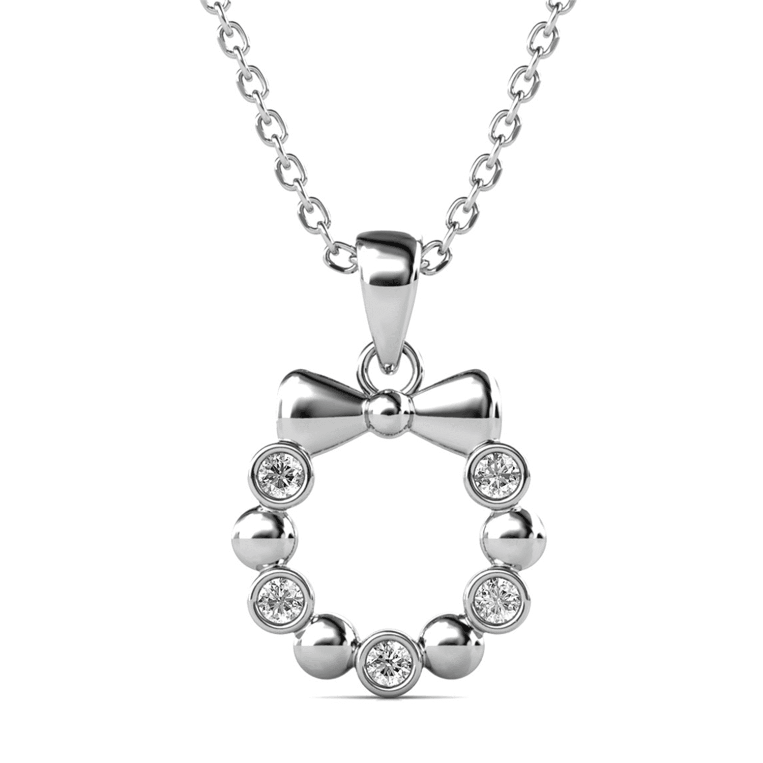 Cate & Chloe Edith 18k White Gold Plated Silver Ribbon Jewelry Set with Swarovski Crystals for Women