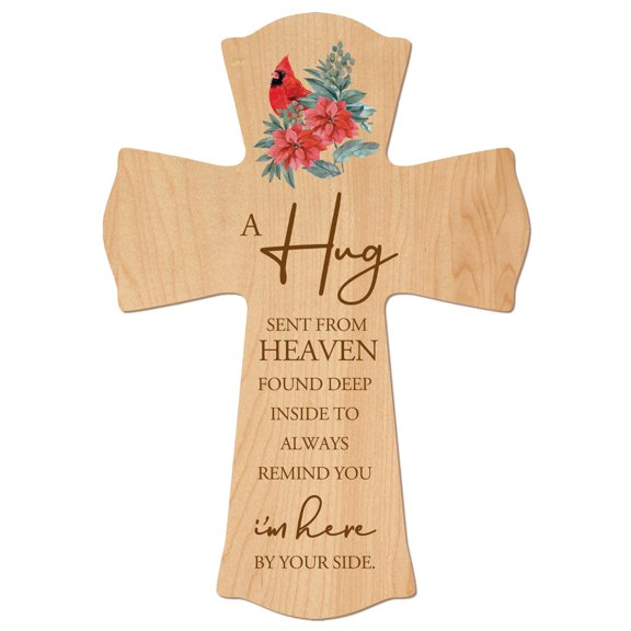 Memorial Wooden Wall Cross 8x11 Cardinal Bereavement Gift for Loss on Loved One – A Hug Sent From Heaven