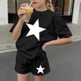 thumbnail image 5 of ITSAME Girls Outfits 2-Piece, Star Print Crewneck T-Shirts and Shorts Summer Loose Casual Clothes Set Black Size 13-14, 5 of 8