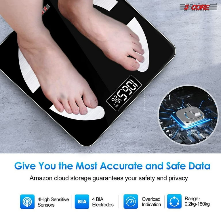 Rechargeable Smart Digital Bathroom Weighing Scale with Body Fat and Water  Weight for People, Bluetooth BMI Electronic Body Analyzer Machine, 400  lbs.5 Core BBS 03 R BLK 