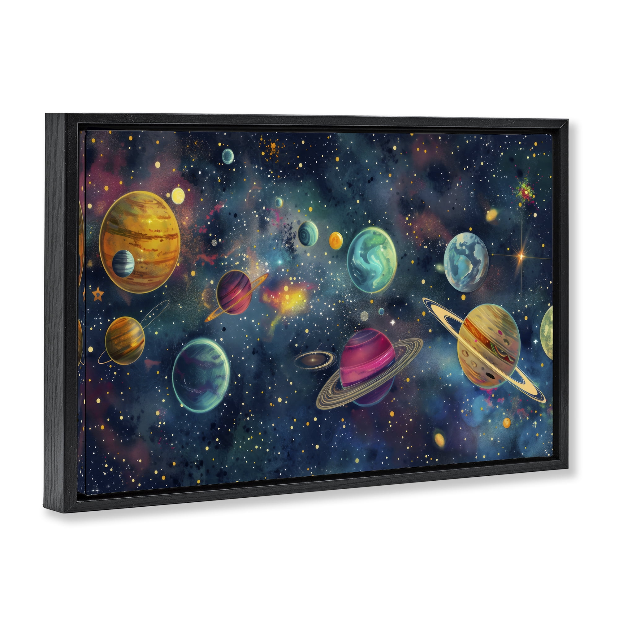 Stupell Industries Celestial Planetary Parade Black Framed Floater Canvas Wall Art, design by Creative Studio