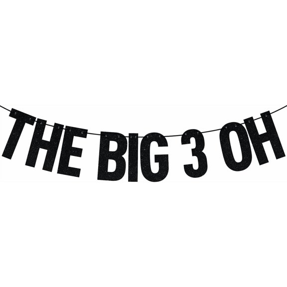 Black Glitter the Big 3 Oh Banner, Happy 30th Birthday/Cheers to 30 Years, Funny 30th Birthday Party Decorations Supplies