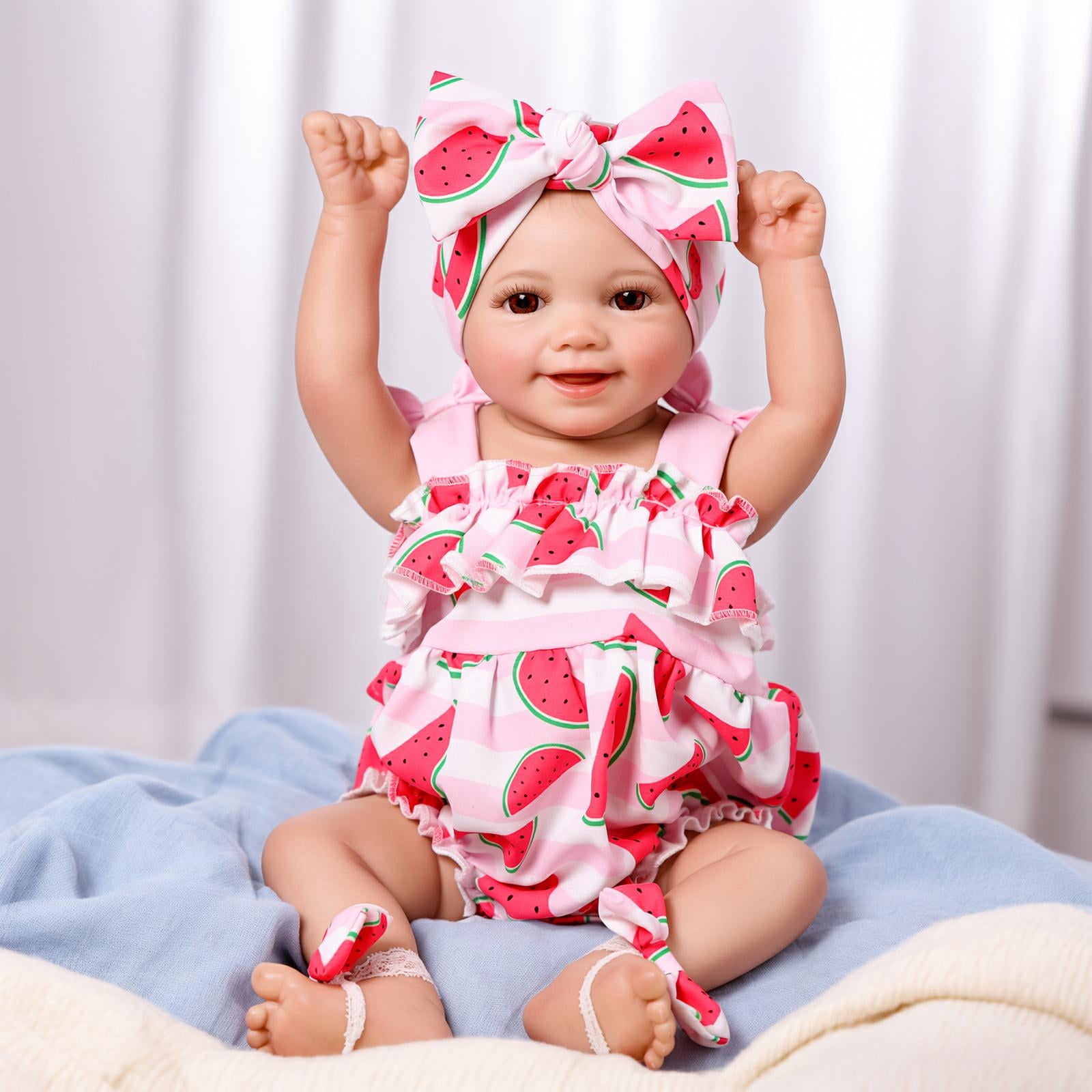 RSG Reborn Baby Dolls Sunny - 17Inch Cute Baby Doll with Soft Cloth Body Poseable Smiling Real Life Baby Dolls with Complete Accessories for 3+ Years Old Gifts