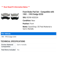 thumbnail image 2 of Front Brake Pad Set - Compatible with 1981 - 1993 Dodge D250 1982 1983 1984 1985 1986 1987 1988 1989 1990 1991 1992, 2 of 2