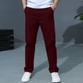 thumbnail image 3 of JTSRKL Boys School Pants Kids Casual Elastic Waist Pull On Youth Chinos Trousers Loose Straight Leg Pleated Tapered Pants with Pockets Wine Red 5-6 Years, 3 of 8