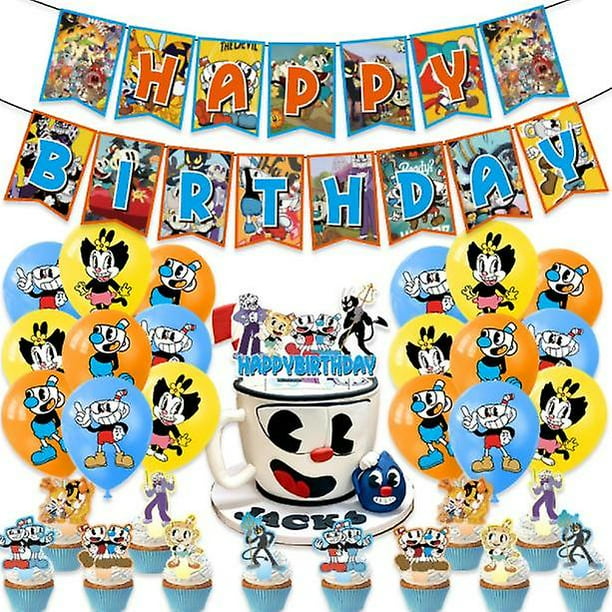 Cuphead Happy Birthday Frozen Kit de globos Globos de látex con bandera y adornos para pasteles para decoración de fiestas