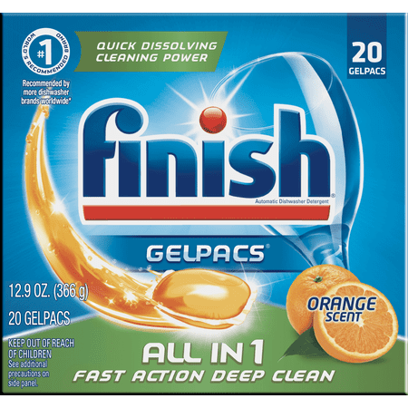Finish All in 1 Dishwashing Detergent Gelpacs, Orange, 20 Count