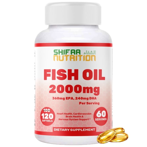 SHIFAA NUTRITION Halal Fish Oil 2000mg – 120 Softgels, 60 Servings – Omega 3 for Heart, Brain & Body Fat Support