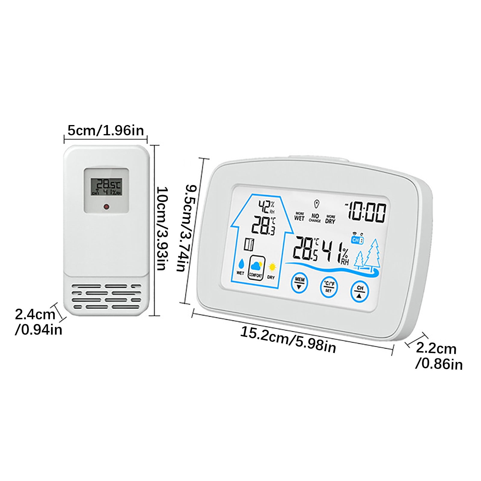 Foqnuq Wireless Indoor Outdoor Temperature Humidity Meter Digital Display Wall Clock Backlit Screen Temperature Trend Monitor Home Use