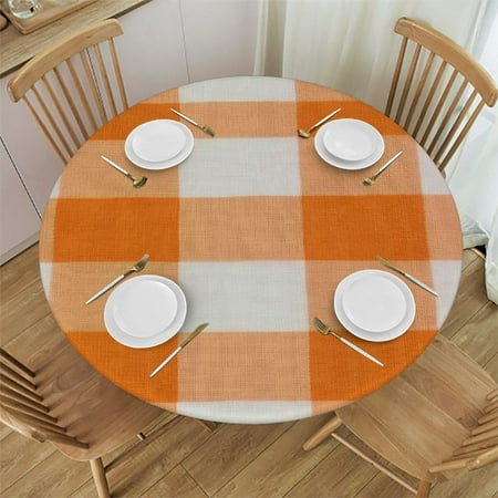 

Jiayy Checkered Pattern Orange Round Table Cloth 100% Polyester Fiber 31 -35