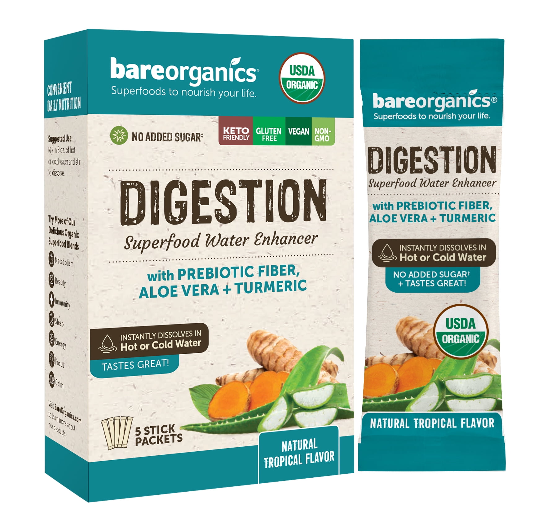 BareOrganics Digestive Health Blend Superfood Mix Enhancer Packets, 5 Ct