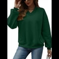 thumbnail image 2 of Sudadera con Capucha para Mujer, de Gran Tamaño, con Cuello en V, Informal, Cómoda, Básica, Moda de Otoño 2025. Verde L, 2 of 10