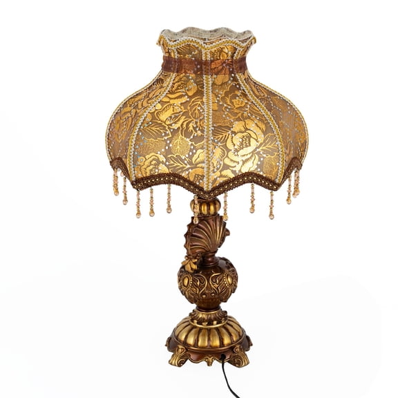 ToppiJoy Victorian Embroidered Table Lamp, Elegant Fabric Bedside Lamp Light for Bedroom Living Room
