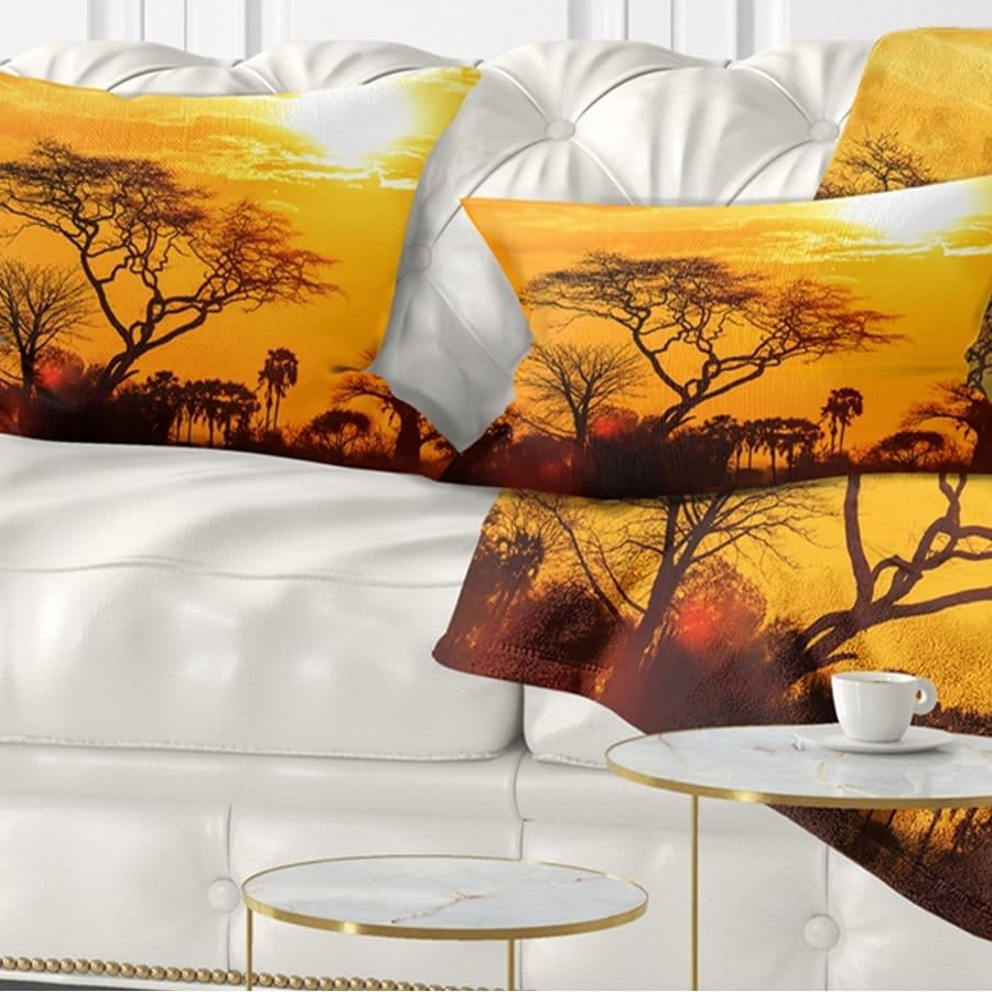 in Designart CU10884-26-26 Orange Glow of African Sunset Landscape Printed Cushion Cover for Living Room Sofa Throw Pillow 26 in x 26 in