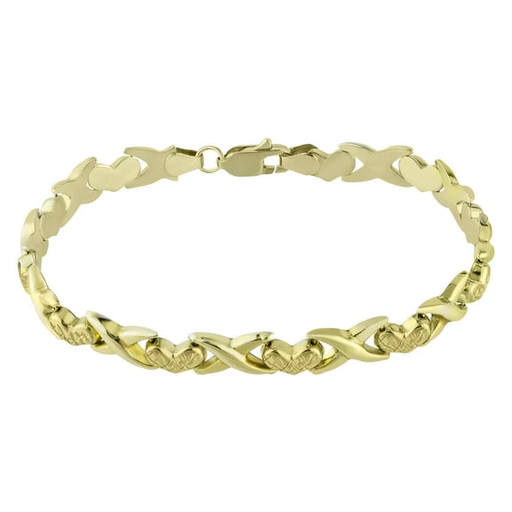 6.5mm Diamond-Cut Heart & Kisses Women’s Adult Bracelet 14K Yellow Gold, 5.24 Gr – Goldum NYC