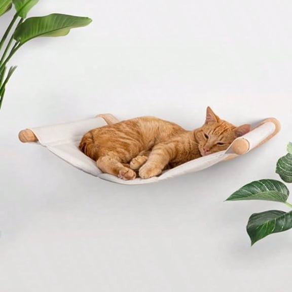 Hammock Wall Mounted for Large and Indoor Cats or Kitty, Cute Bed Perch Shelf for Sleeping, Climbing and Lounging, Modern Shelves and Perches, Wooden Mount  Wall Furniture & Beds