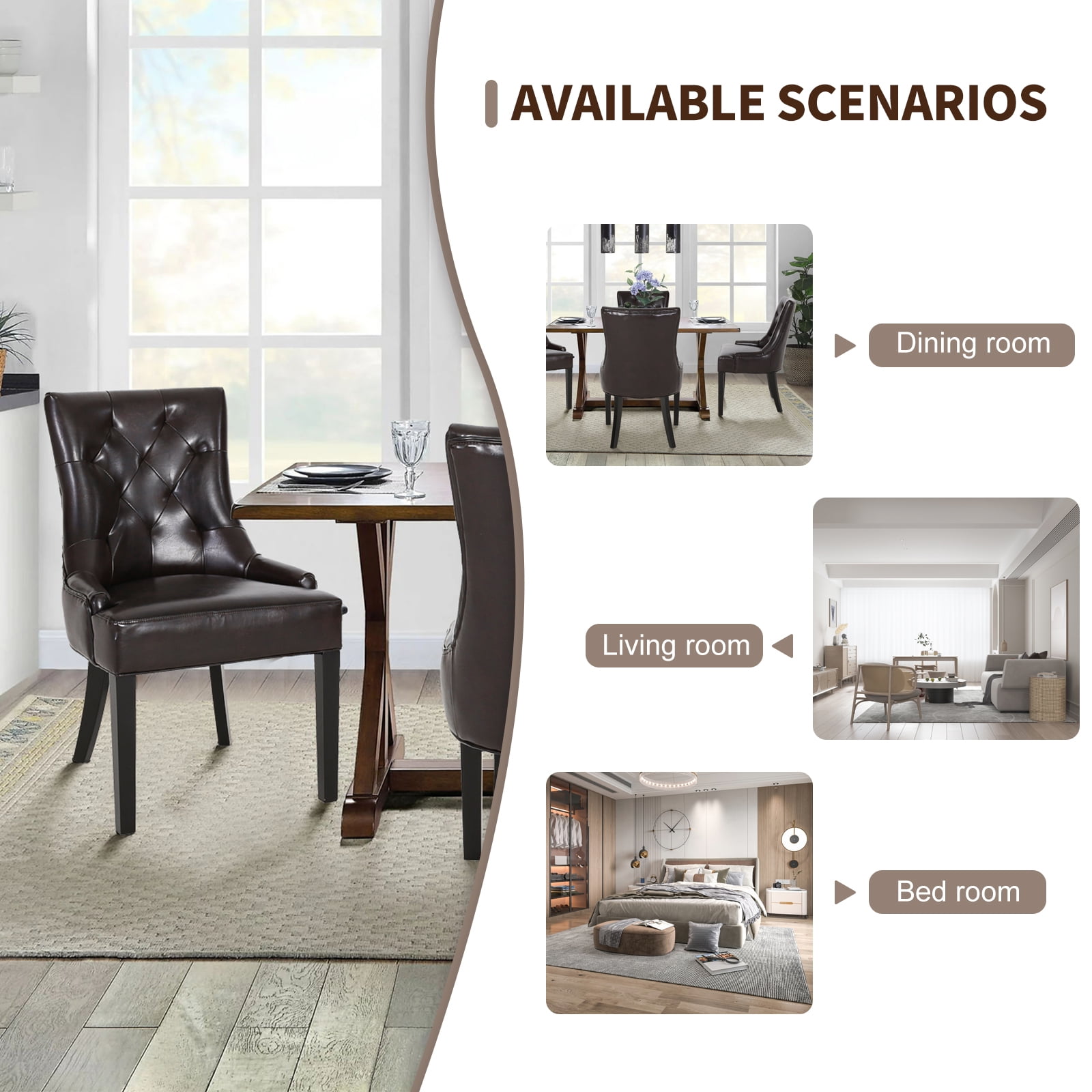 Kadyn 2 Pcs Modern Living Dining Room Chairs, Leather Dining Arm Chairs for Bedroom, Kitchen Chair with Solid Wood Legs and Inclined Handrail, Brown Kadyn 2 Pcs Modern Living Dining Room Chairs, Leather Dining Arm Chairs for Bedroom, Kitchen Chair with Solid Wood Legs and Inclined Handrail, Brown