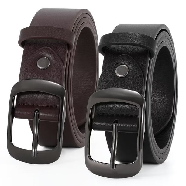 2 Pack Women Leather Belts for Jeans Fashion Ladies Black Brown Waist