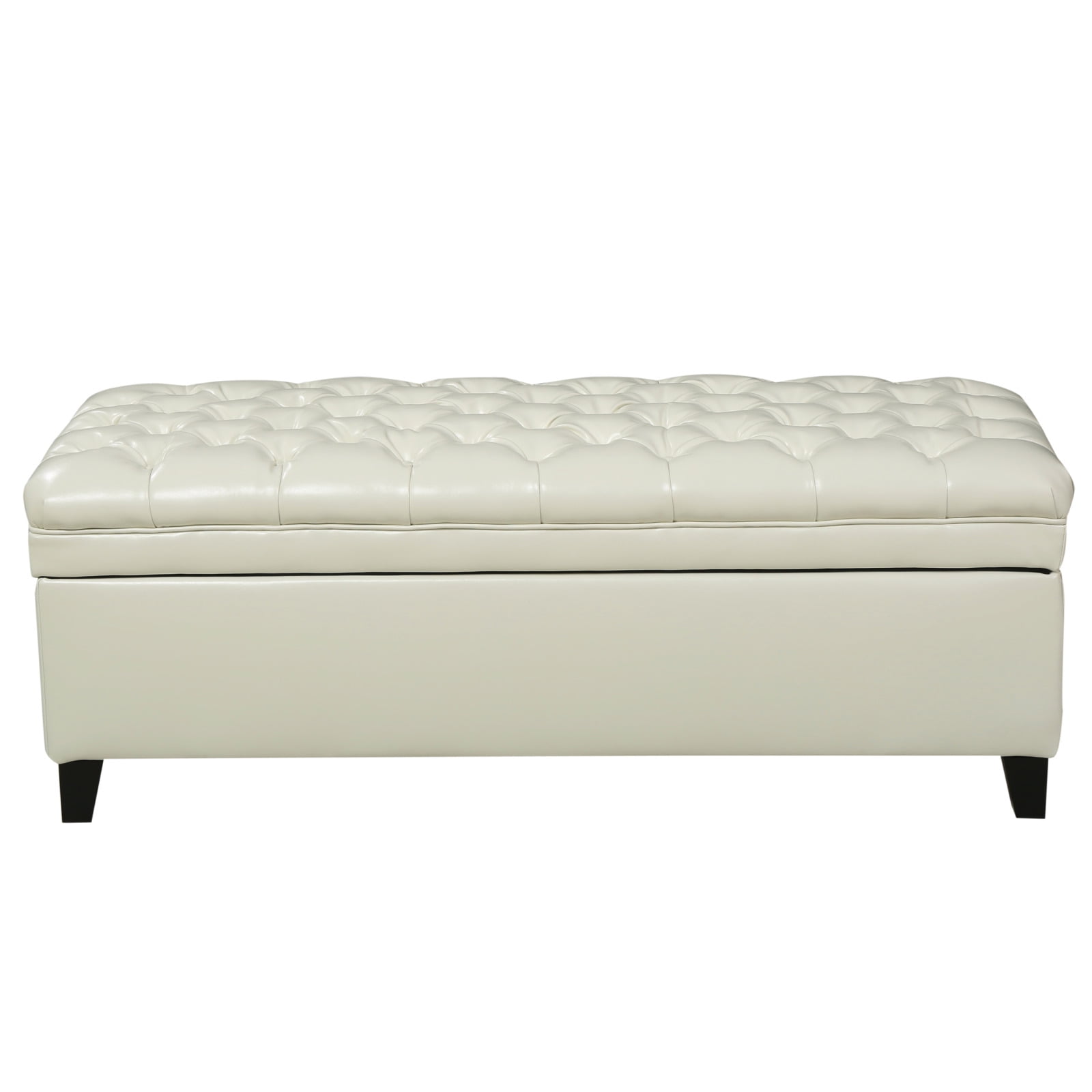 50" Storage Ottoman, Storage Ottoman Bench with Wooden Legs and Safety Hinge, Tufted Entryway Bedroom Bench, Holds up to 330 lb, for Living Room, Bedroom, Ivory