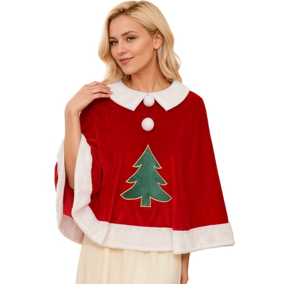 Christmas Pajamas for Women Elegant Christmas Tree Print Shawl Wraps One-Piece Plus Sizes Loose Fit One Size Loungewear Sleepwears 1pcs
