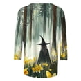 thumbnail image 5 of Uootdi Halloween Graphic Tees for Women 3/4 Sleeve Crew Neck Watercolor Forest Witch Front Print Womens Casual Tops Oversized Fit Witch Themed Party Soft Stretchy Womens Pullover Tees Gift, 5 of 6