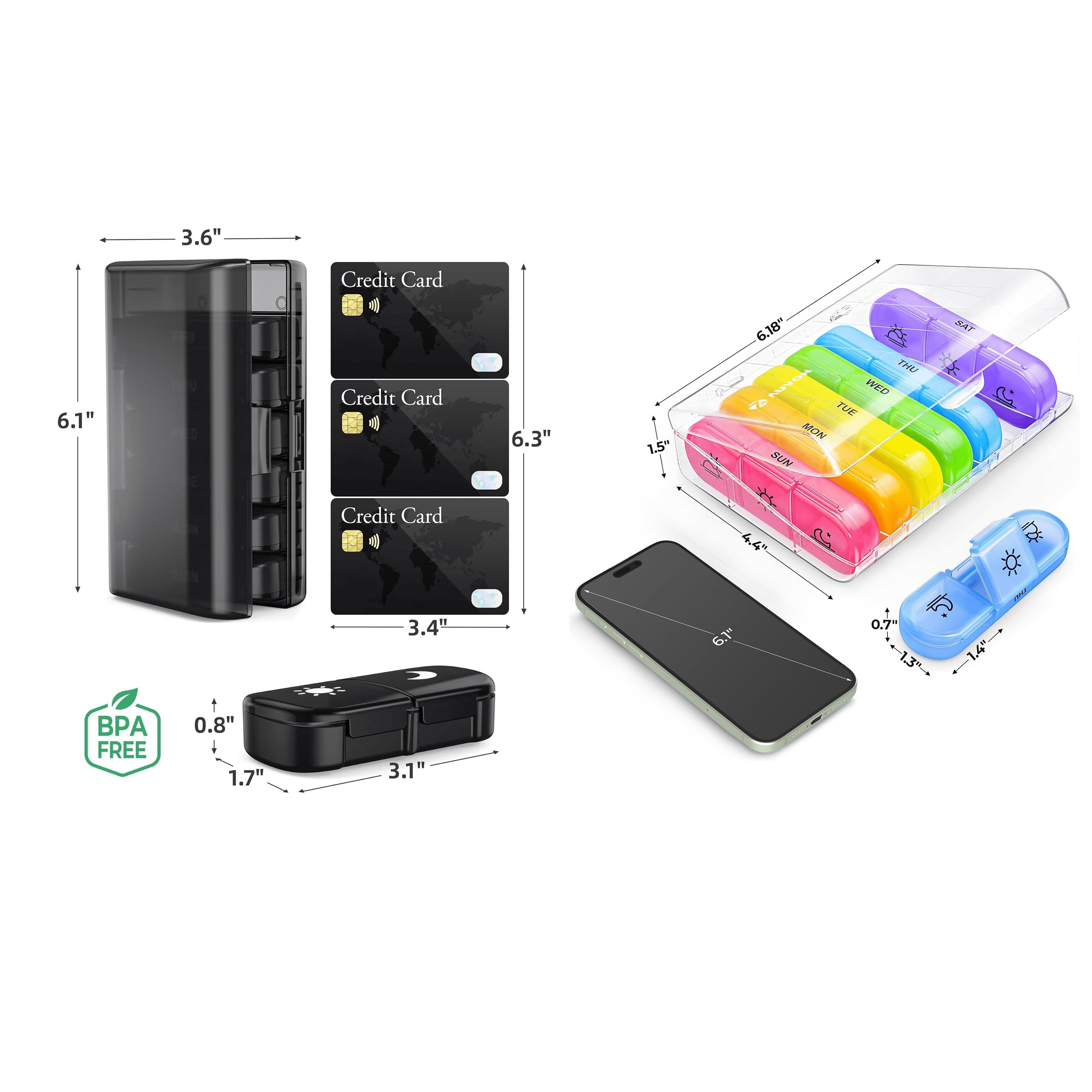 XL Weekly Pill Organizer 2/3 Times a Day, Pill Box 7 Day with One-Side Large Openings for Easy to Use, Black Privacy Protection AM PM Pill Case for Medication, Vitamins, Fish Oils, Supplements