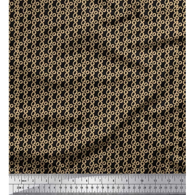 Soimoi Black polyester Crepe Fabric Small Circle Geometric Print Sewing Fabric Yard 52 Inch Wide
