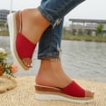 thumbnail image 3 of Dakaela Slip on Wedge Sandals for Women Open Toe Platform Slides Espadrilles 2.16 Inch Comfortable Dressy Beach Summer Mules Shoes Red 9, 3 of 8